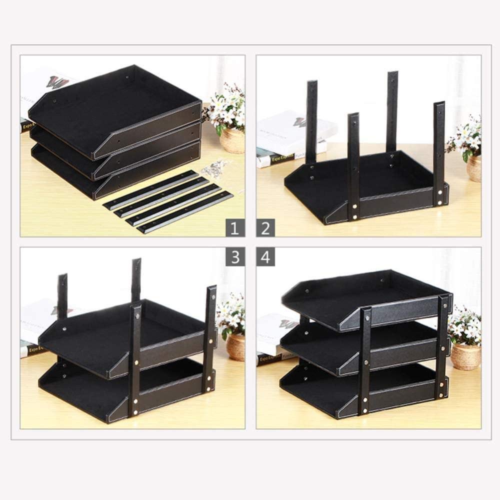 Organizador apilable de 3 niveles con acabado de piel sintética de madera en marrón y negro
