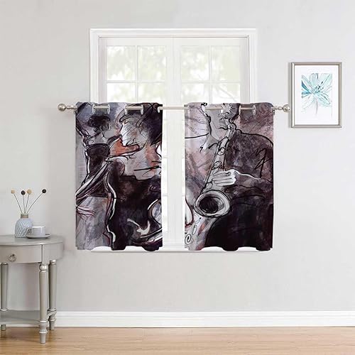 Cortina blackout para Habitacion Music Grommet Cortinas cortas para puertas de 55 pulgadas de ancho por 55 pulgadas de largo, 2 paneles
