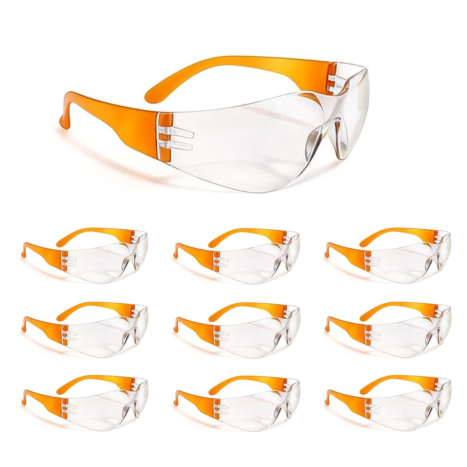 BIRDDIE 10-Pack Safety Glasses, Anti Fog Wraparound Safety Protective Glasses for Work, DIY & Outdoorfor Work, DIY, Shooting & Outdoor Activities(Transparent Orange)