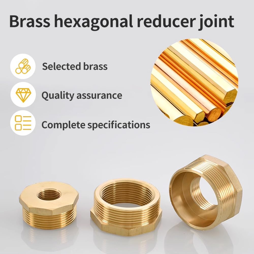 Accesorio de tubería reductor de buje hexagonal de latón, rosca F a M, conector adaptador de cobre para agua y gas, 1/8, 1/4, 3/8, 1/2 y 3/4, 500 unidades