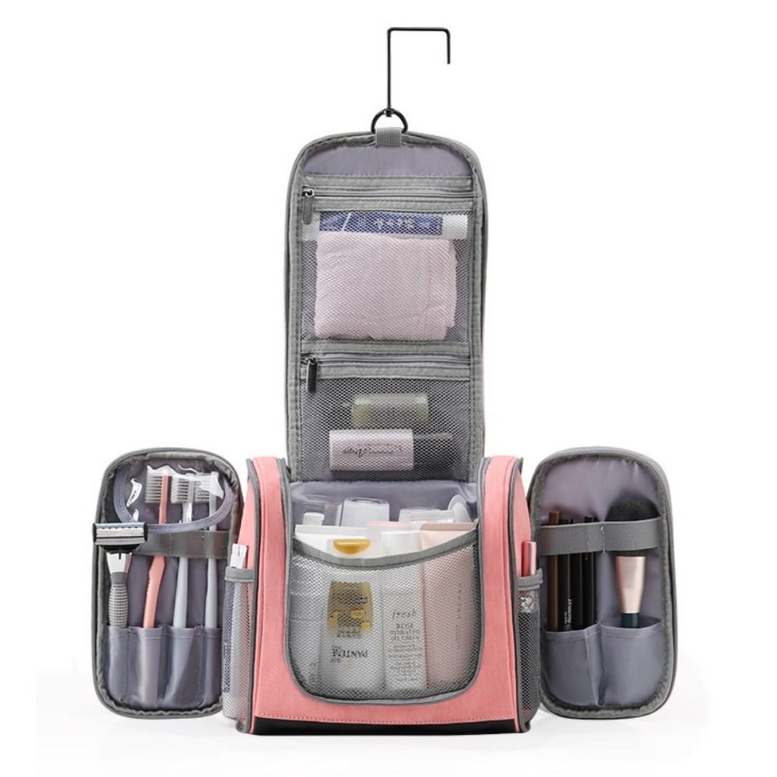 Borsa for trucco da donna impermeabile 1 pezzo con gancio appeso borsa toilette viaggio custodia pieghevole for cosmetici di grande capacità Per Viaggi(Dark Grey)