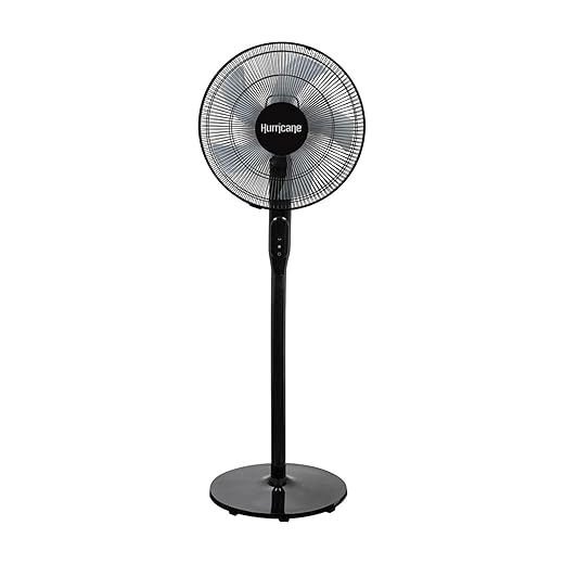 Hurricane Oscillating Pedestal Stand Fan, 12-Speed Cooling Unit, 16", Black - With Remote Control, Adjustable Tilt & Height, for Home, Bedroom, Office & Dorm