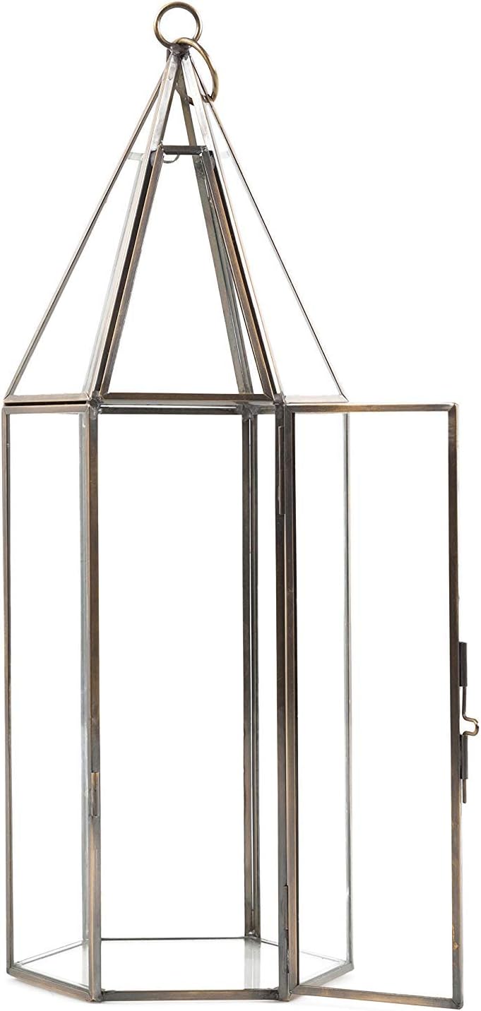 D'Eco Glass Geometric Plant Terrarium (5x5x14) - Indoor Tabletop Bronze Tall Hexagon Planter - Succulents, Air Plants, Moss - Home Garden Office Decor - Great Holiday (Terrarium Only)