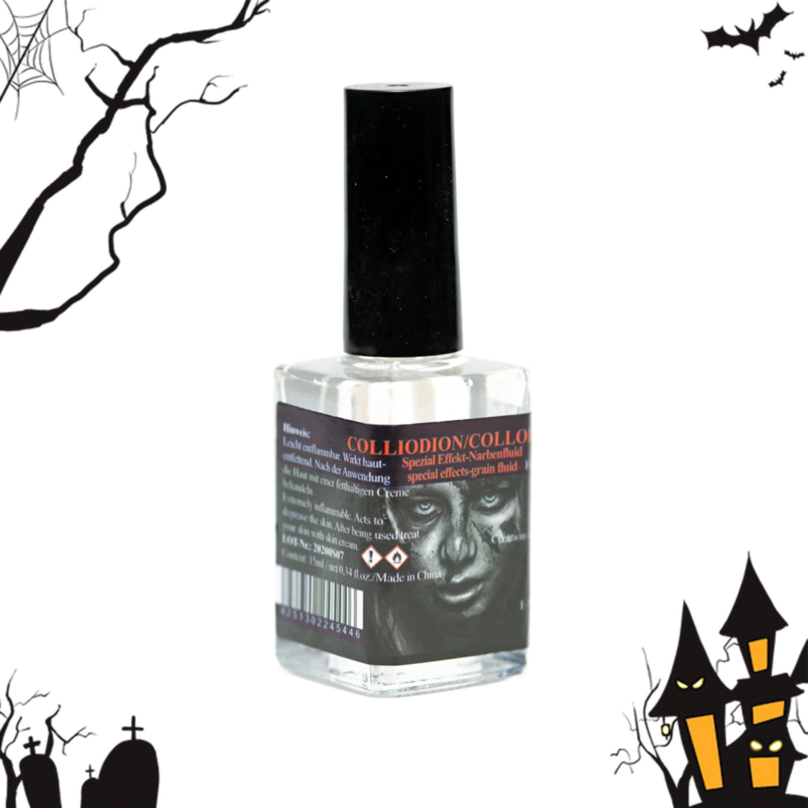 Płyn do Blizn, 15 Ml Halloween Kosmetyczna Farba Do Blizn Z Pędzelkiem, Makijaż Ciała Na Zadrapania, Do Twarzy Skóry I Ciała Halloween Cosplay Kostium Fotografia Impreza