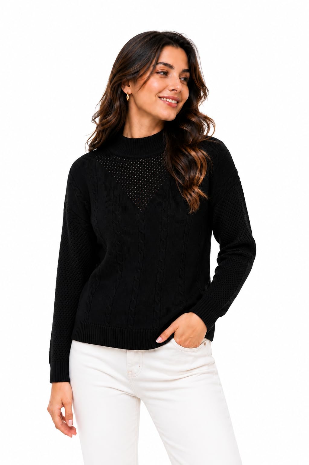 lasoon Women's Woolen Cable Knit Sweater Top | High Neck Pullover with Textured Knit Pattern | Winter & Pre-Winter Wear | Free Size-picture-11