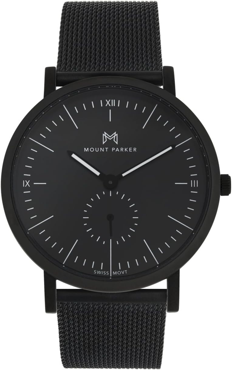 Odyssey Black Obsidian 40 mm Men's Watch Analogue Quartz | Mesh Metal Bracelet with Hook Closure, Black Dial with Anti-Reflective Sapphire Glass