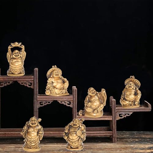 Miniatura 6 de Estatua de Buda sonriente de resina dorada, regalos coleccionables, figuras de decoración de Feng Shui, juego de 6 piezas (imitación de cobre, 2