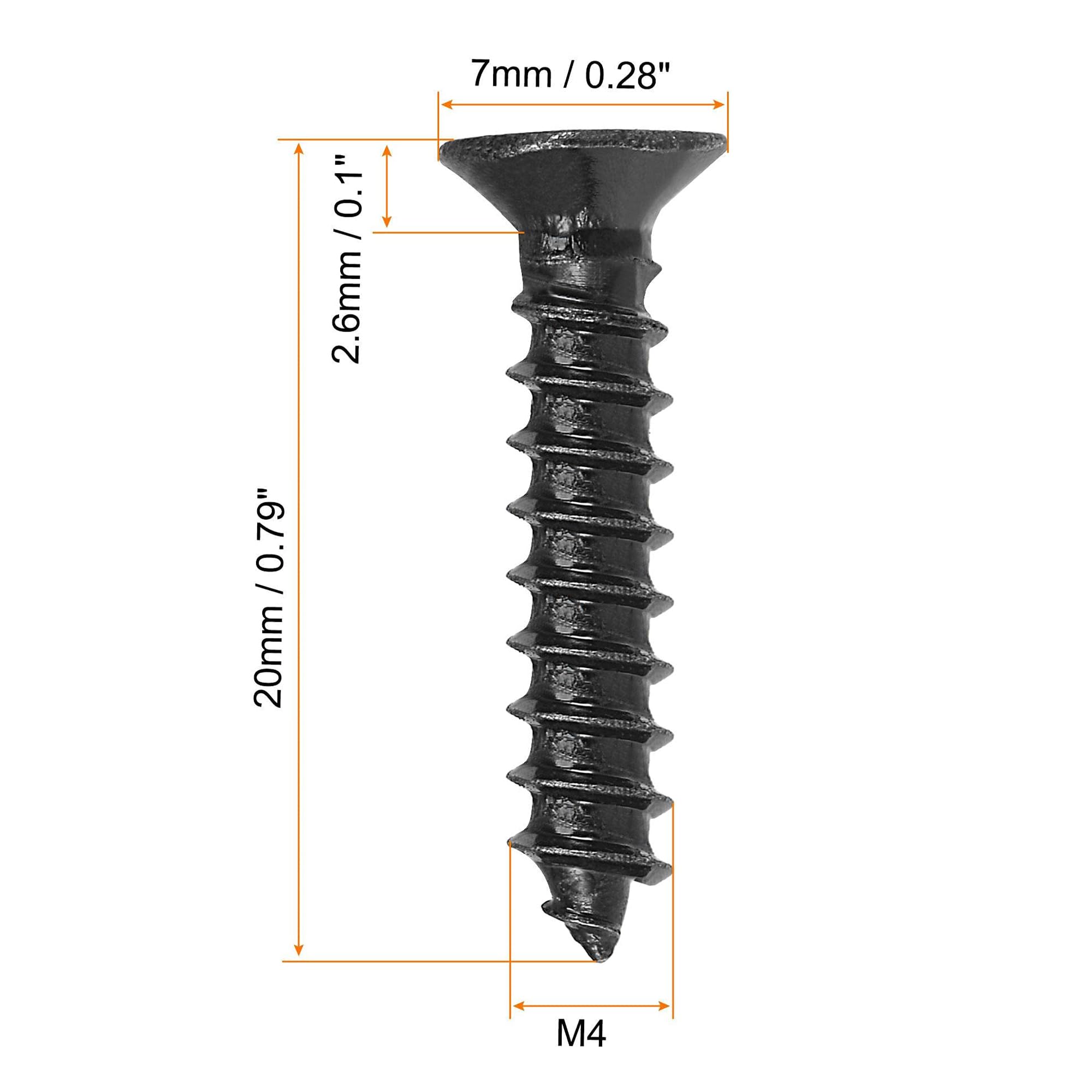 TA-VIGOR 100Pcs Self Tapping Screws, M4 Phillips Flat Head Screw, 20mm Countersunk Cross Head Tapping Screws - Image 2