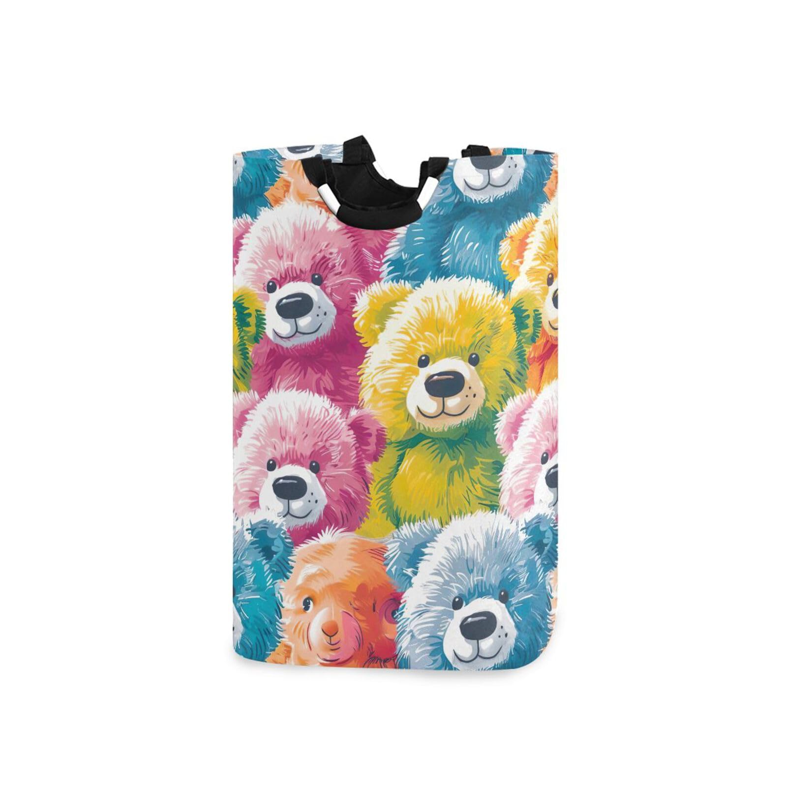 Jihqo Laundry Hamper Basket Colorful Bears Collapsible Nursery Storage Bin Waterproof Clothing Baskets for Home Bedroom Bathroom Washing Room