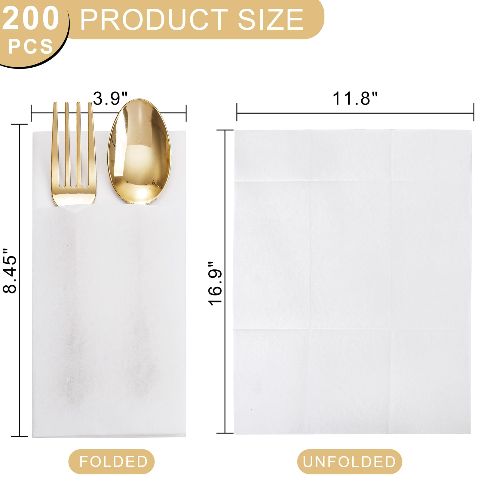 200 servilletas de papel blanco con bolsillo integrado para cubiertos, servilletas desechables preplegadas similares a la tela, servilletas de cena resistentes con tacto de lino para fiestas,