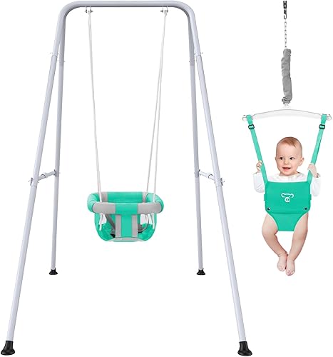 Miniatura 8 de Juego de columpio 2 en 1 para bebé con columpio, columpio de bebé para uso en interiores y exteriores, saltadores y rebotadores de bebé, columpio