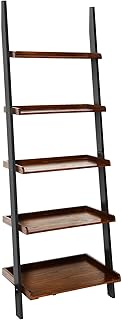 Pemberly Row Ladder Bookshelf, 72 in x 25 in x 15.75 in, Solid Poplar Wood Construction, Dark Walnut Finish, 5-Shelf Storage Unit, Office or Living Room Furniture