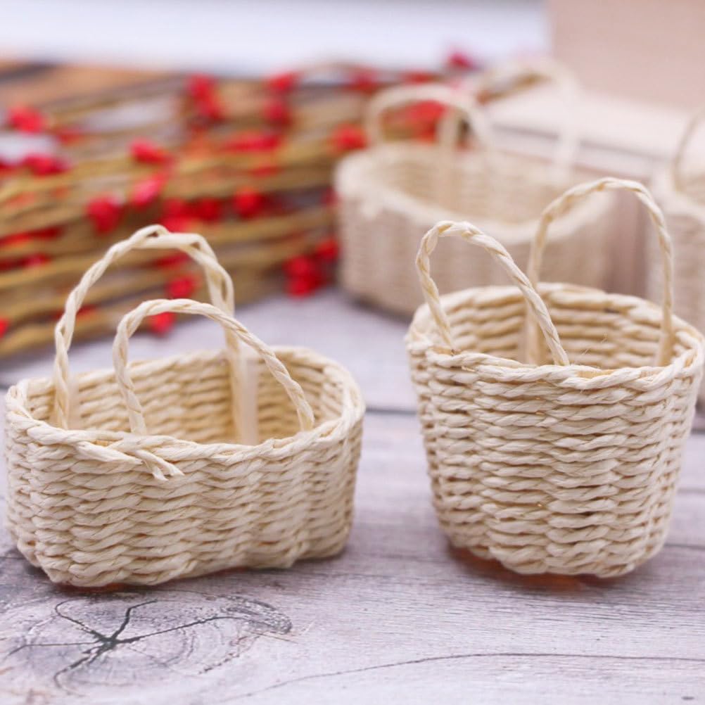 2 Cestas Mini De Ratán Con Asa | Decoración Para Casa De Muñecas Y Flores | 1.6 Y 2 Pulgadas De Alto | Regalo Para Fiestas Y Manualidades