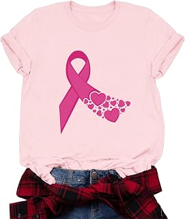 Breast Cancer Shirts for Women Breast Cancer Awareness T-Shirts Heart Pink Ribbon Tee Tops
