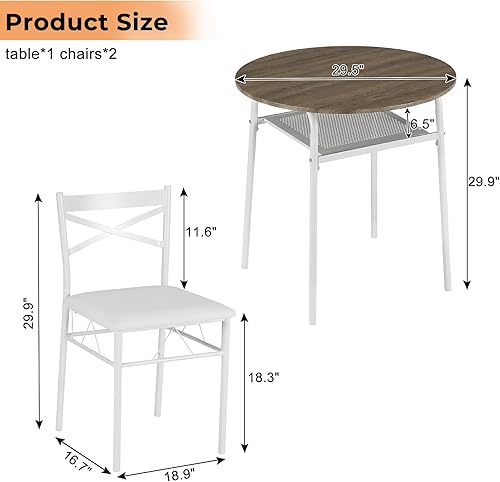 Miniatura 7 de VINGLI Juego de comedor redondo de 3 piezas, juego de mesa de comedor pequeña de 29.5 pulgadas para 2, mesa de cocina redonda con 2 sillas para