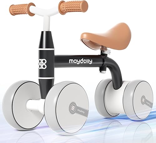 Maydolly Bicicleta de equilibrio para bebés de 1 año para niños y niñas de 10 a 36 meses, bicicleta de equilibrio con 4 ruedas, manubrio ajustable y