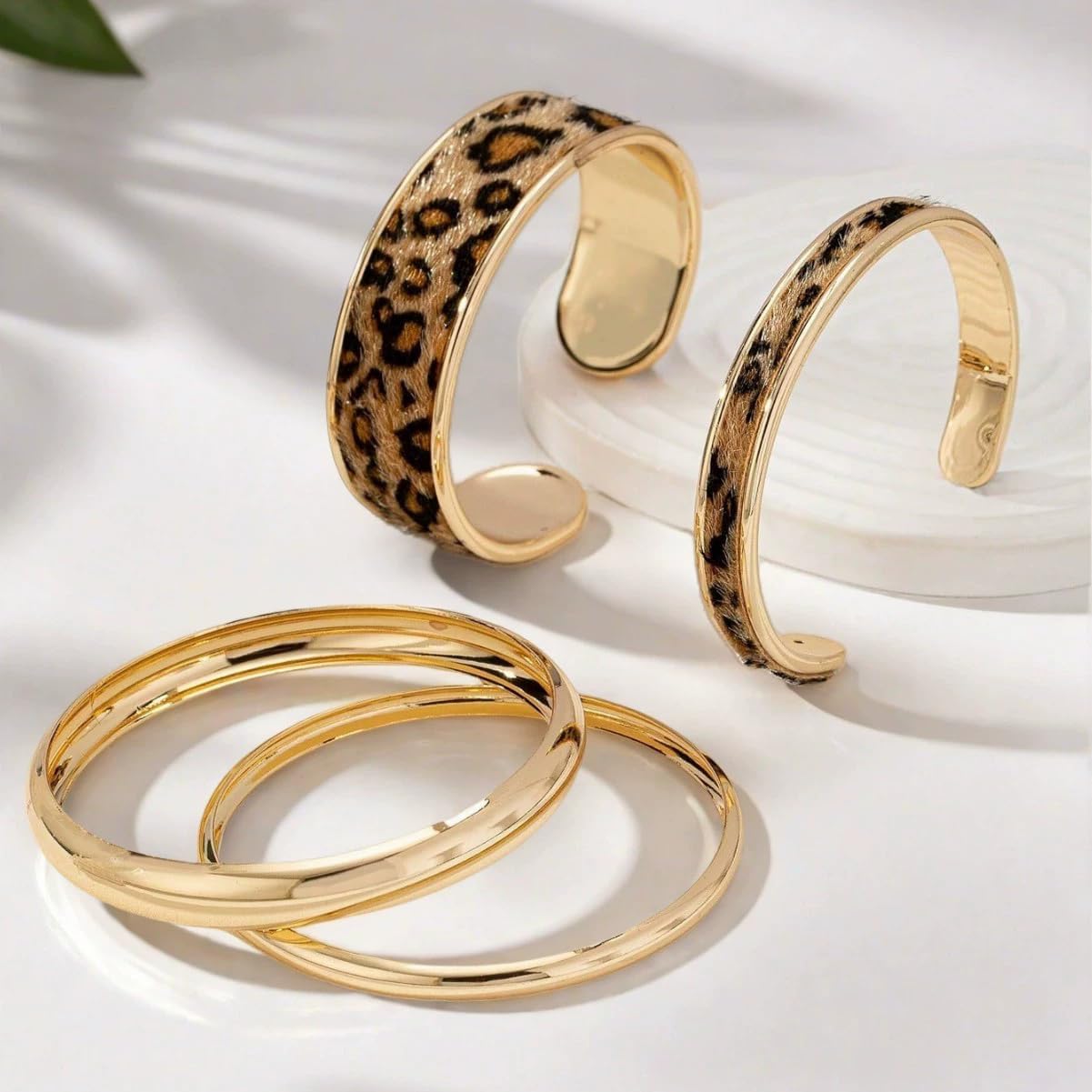 COLORFUL BLING Metal Punk Leopard Print Bangle Bracelet for Women Wide Chunky Gold Stackable Wrapped Open Cuff Bracelets Wristband Statement Jewelry - Image 2