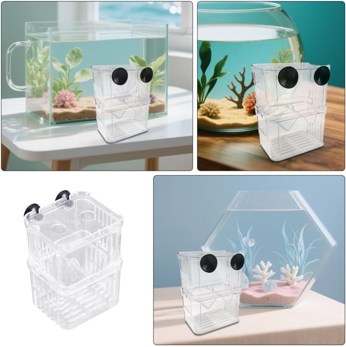 4pcs Double Layer Aquarium Fish Fry Incubator Plastic Breeding Box | Self-floating Design for Home Aquariums Quick Setup Independent Space and Professional Breeding Setups