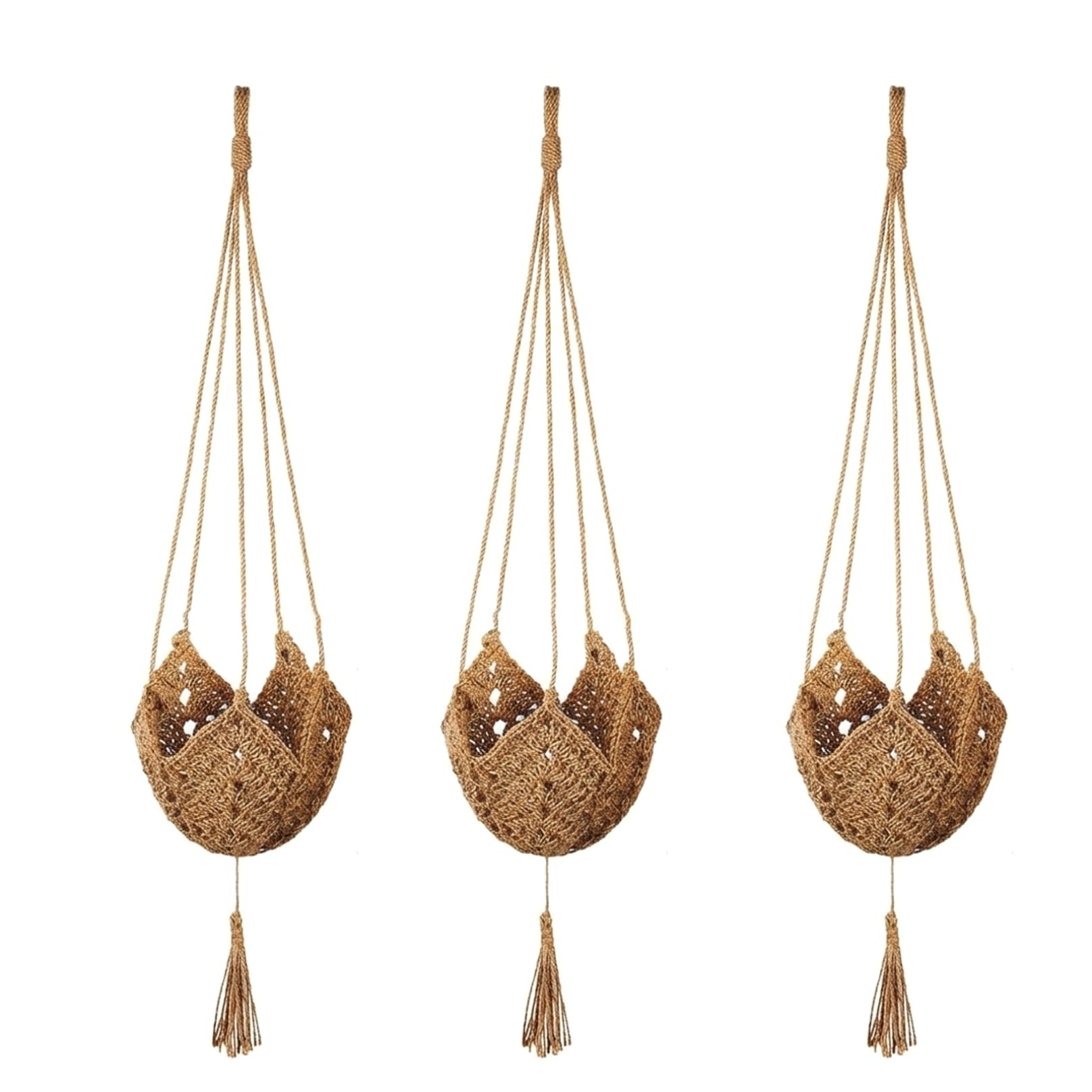 Hotainoys Macrame Plant Hangers Indoor, 3 Pack Hemp Rope Hanging Plant Holder with S Hooks for Boho Home Decor, Macrame Hangers