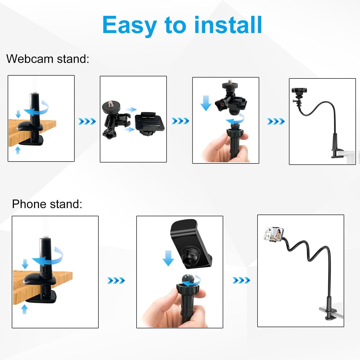 Webcam-Ständer für Schreibtisch, flexibler Schwanenhals, Webcam-Halterung, Arm mit Handyhalterung, Webcam-Ständer, Computerkamera-Schreibtischhalterung für Logitech C922 C930e C920S C920 C615 C960