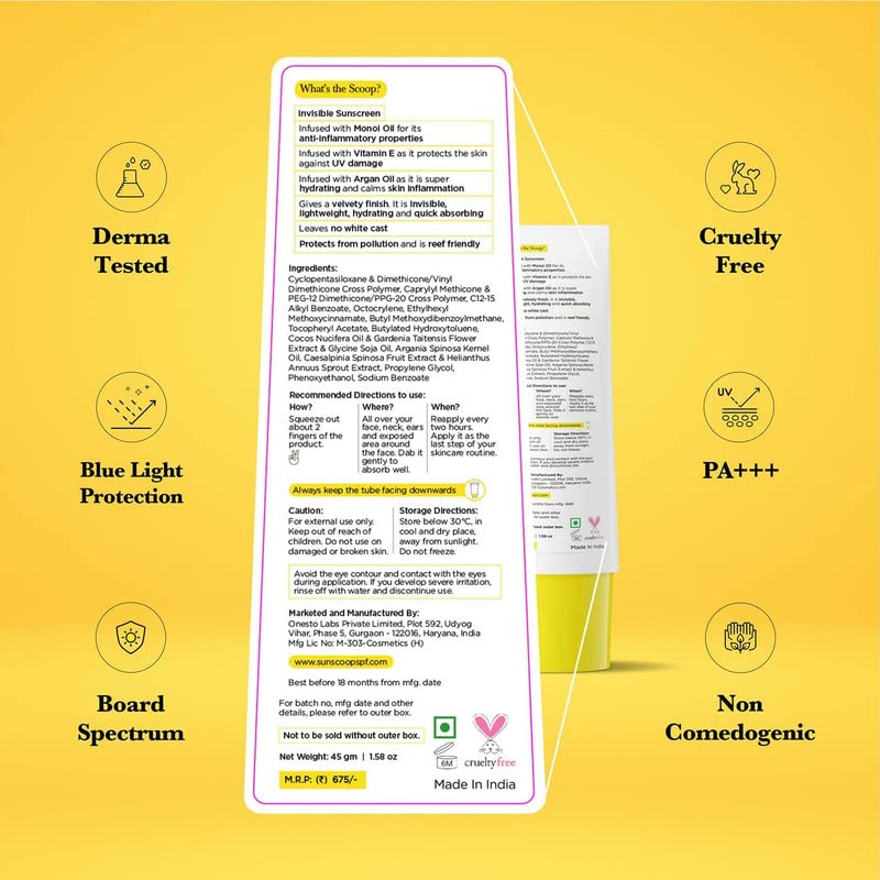 Image of SunScoop Invisible Sunscreen Gel SPF 40 PA+++, No White Cast, For Dry, Oily and Normal Skin Types, Transparent & Lightweight, Water & Sweat Resistant, For Women and Men, Pack of 2 (90 gm)