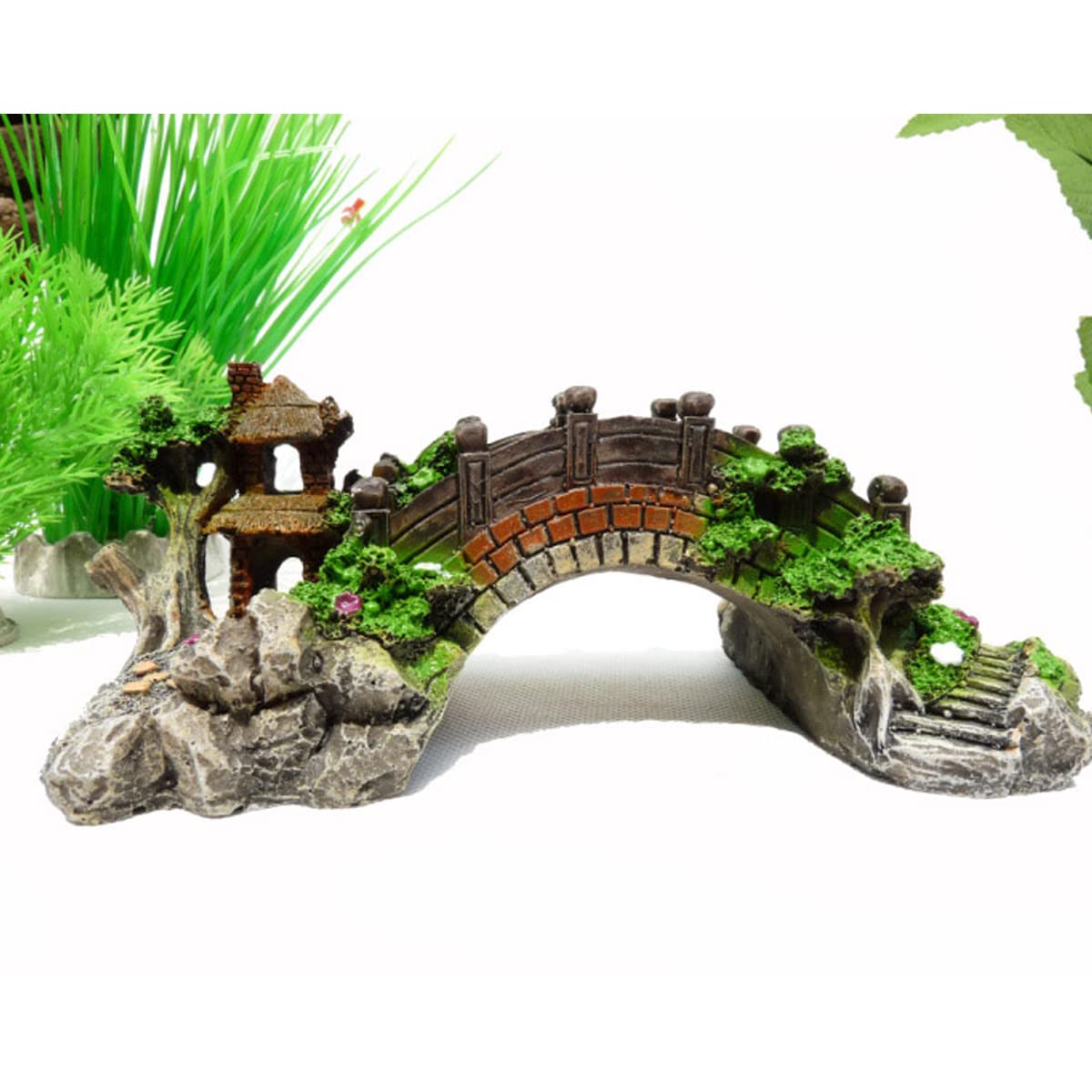 Decorazioni per Acquari Ornamento Tematico per Acquario con Ponte Paesaggistico in Resina per Piccoli Pesci Gamberetti Giochi per Acquari,19cmx8.5cmx7cm
