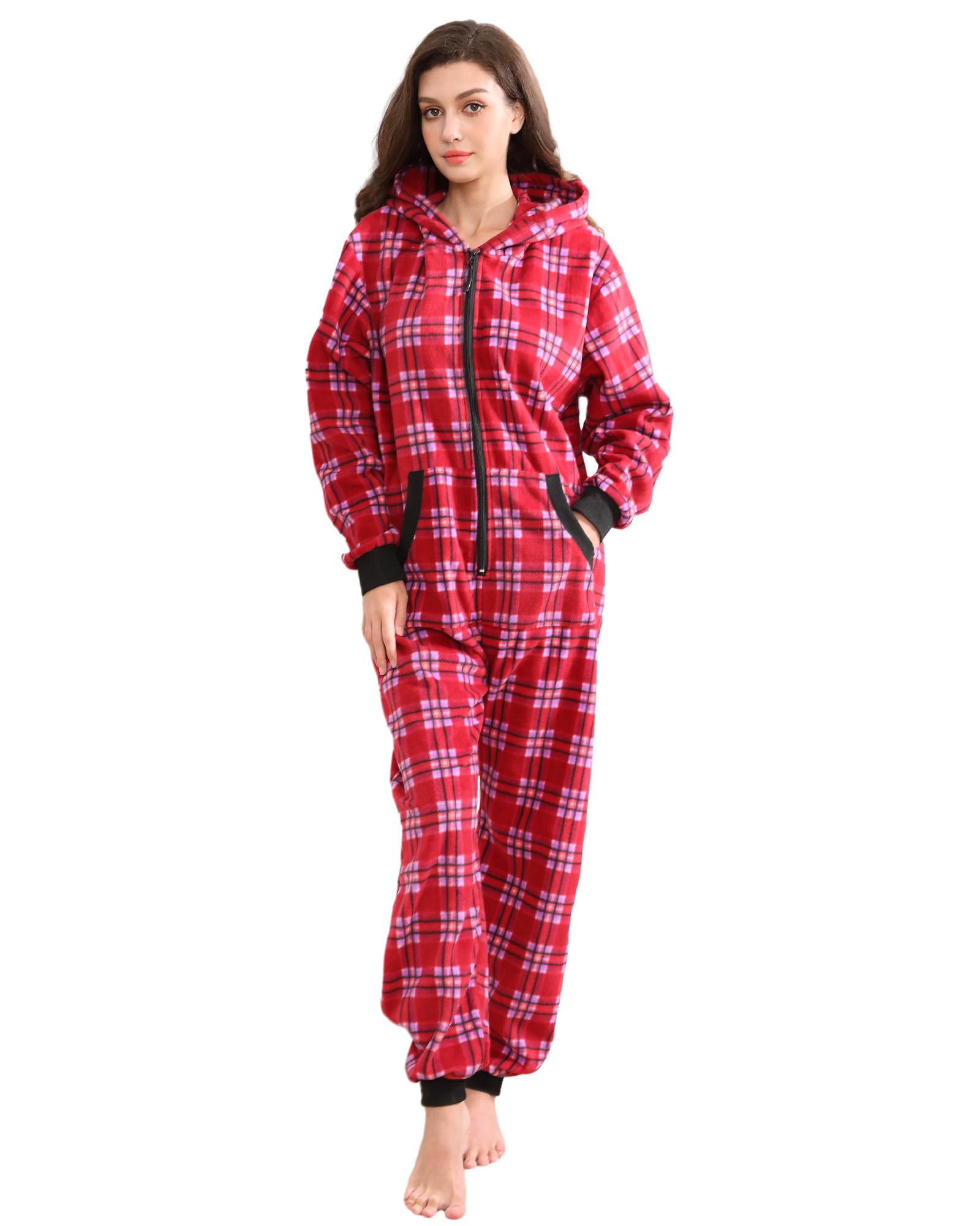 Unisex Adult Onesie Women Men Pajamas Zipper Jumpsuit Hooded One Piece Sleepwear Family Christmas Costume-image-46