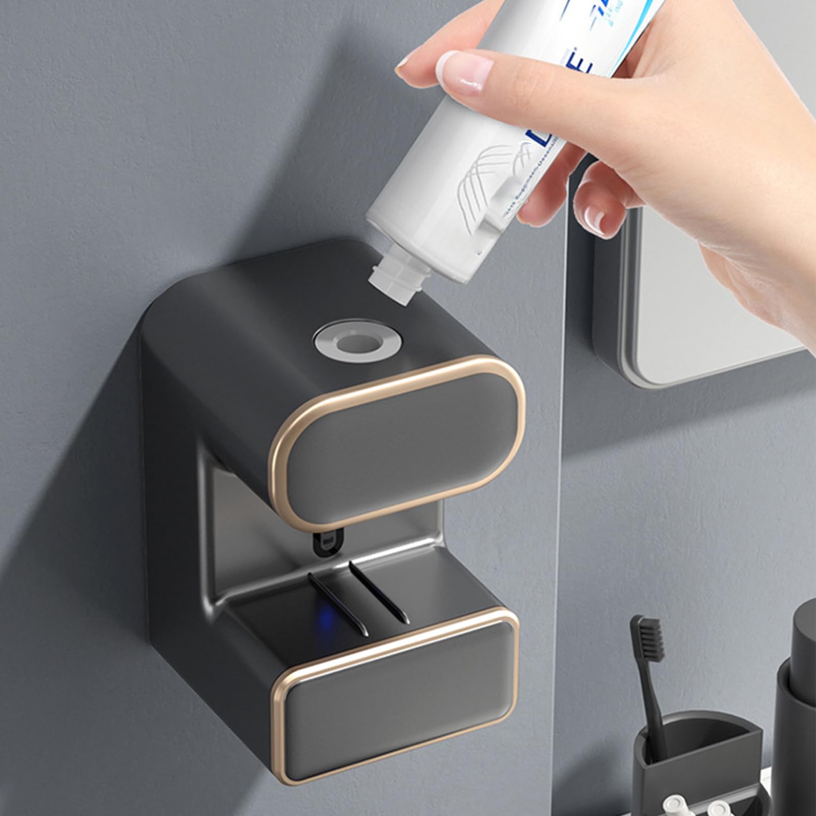 Dispensador de pasta de dientes, extrusor automático de pasta de dientes sin perforaciones, dispensador de pasta de dientes, rodillo exprimidor montado en la pared con soporte for pasta de dientes, vi