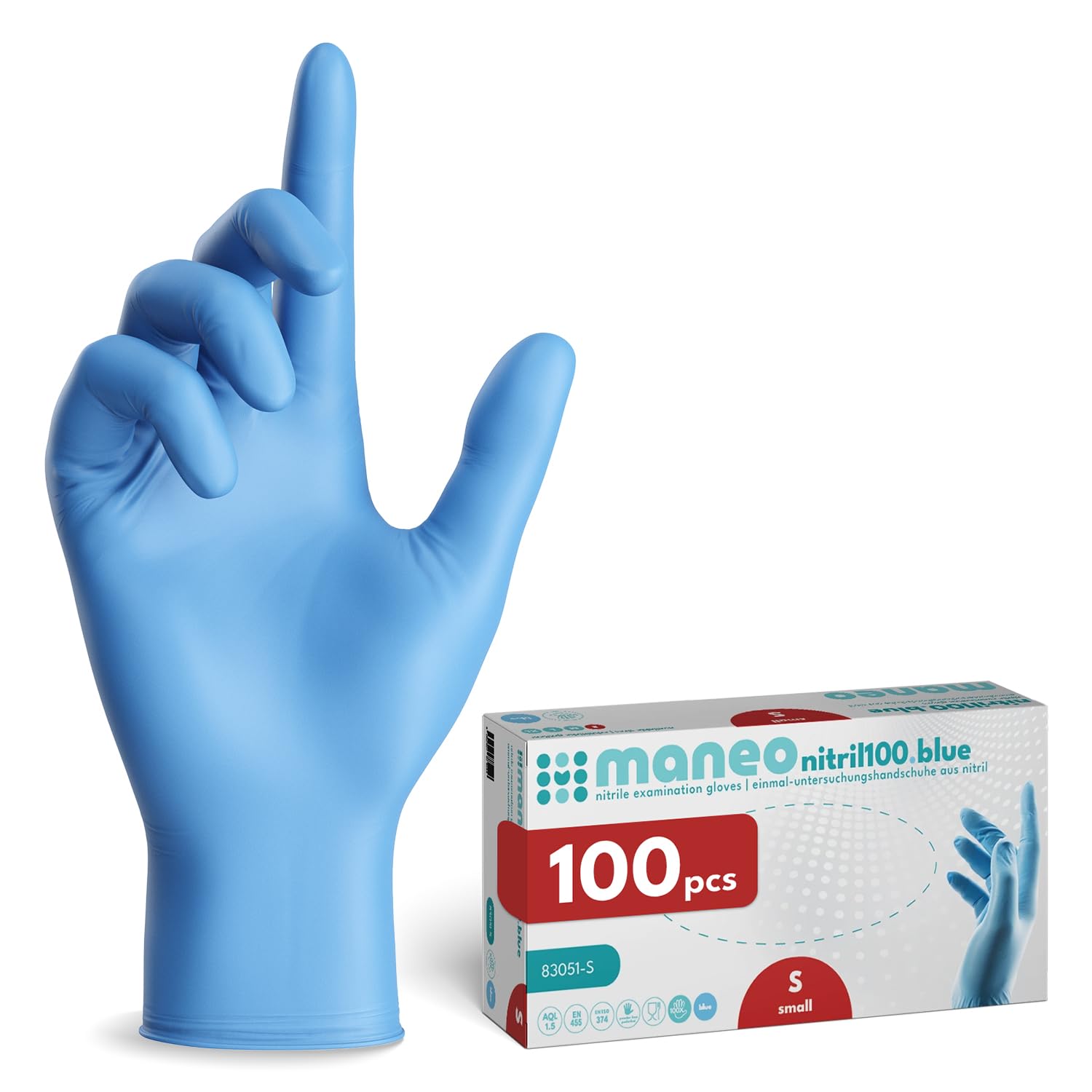 maneo 100x Einweghandschuhe Blau, Nitril Handschuhe puderfrei S | Einmalhandschuhe, Handschuhe Einweg, latexfreie Gummihandschuhe, Nitrilhandschuhe, Putz-, Koch- & Haushalts-Handschuhe bei Günstiger Preis