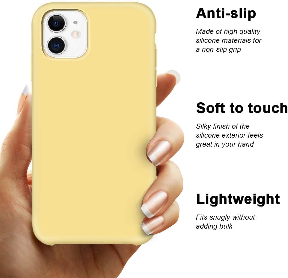 Anuck Case for iPhone 11 Case 6.1 inch, Anti-Slip Liquid Silicone Gel Rubber Bumper Case with Soft Microfiber Lining Cushion Slim Hard Shell Shockproof Protective Case Cover - Yellow