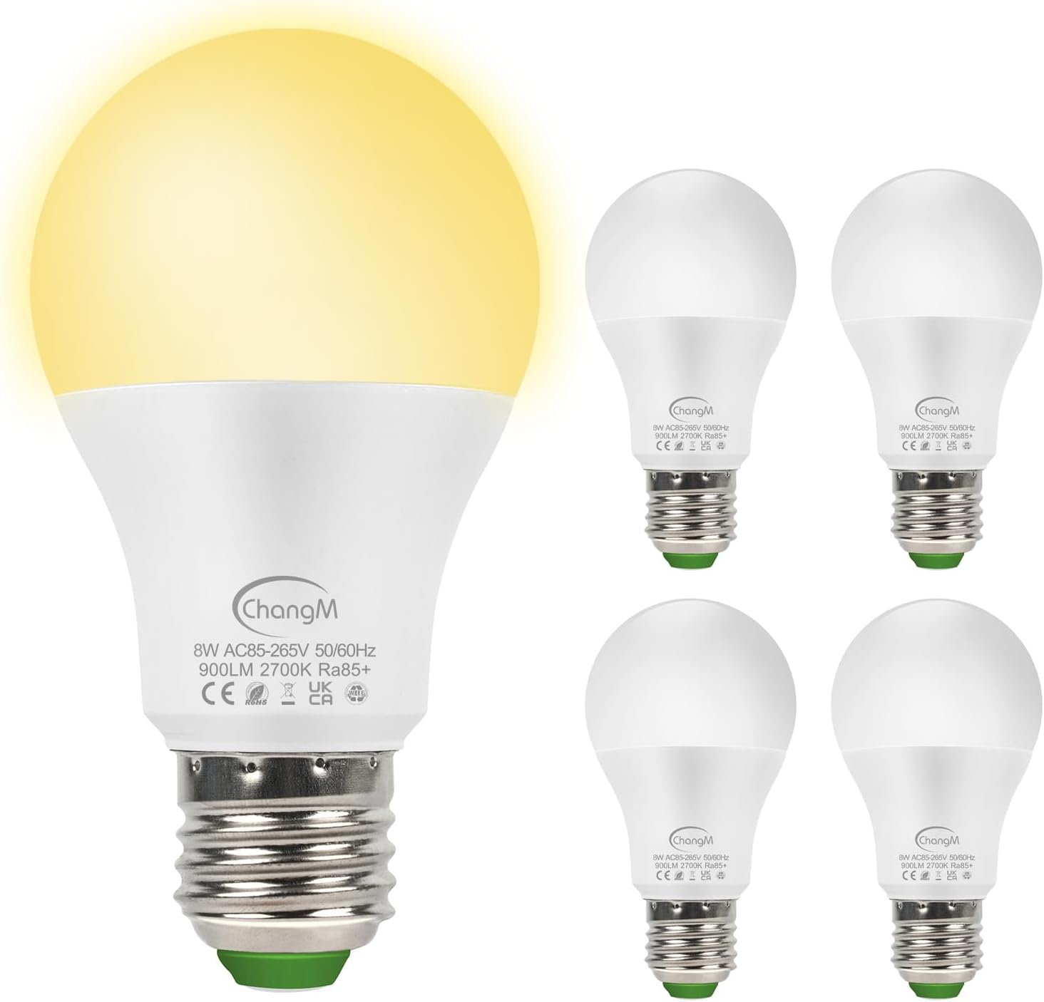 ChangM Dusk to Dawn Bulb, Sensor Lighting, 8W, Intelligent Automatic LED Bulbs with Automatic Power Off, Warm White E27 Indoor Outdoor Lighting Lamp 4 Pack [Energy Class E]