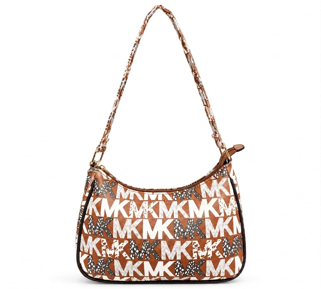 Branded Shoulder Bag for Women & Girls | Trendy Monogram Printed Handbag with Top Handle & Back Zipper Pocket | Ladies Purse for Office, Travel & Casual Use-image-20