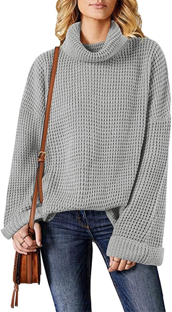 Minetom Pull Femme Hiver Sexy Manches Longues Blouse Pullover Epaule Dénudé Ample Chandail En Tricot Tunique Tops Sweatshirt A Bleu XS