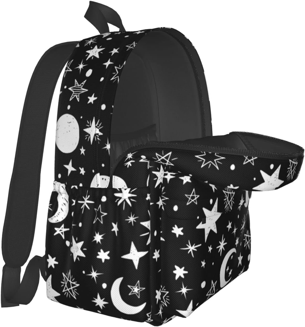 Black and White Stars and Moon Backpack Bookbag Laptop Backpacks Multipurpose Daypack for Boys Girls School Men Women Travel Hiking - Image 7