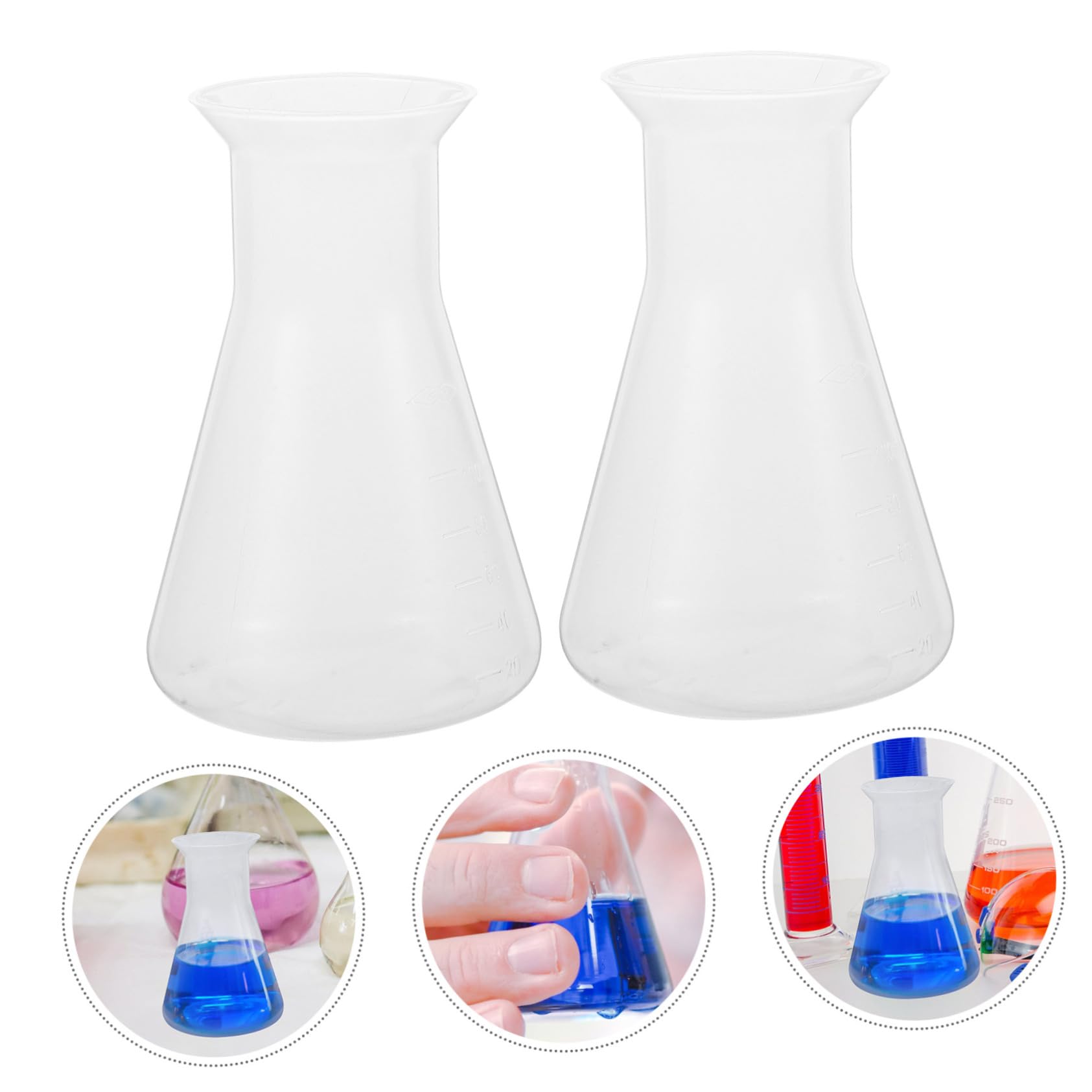 HEALEEP 6pcs Plastic Erlenmeyer Flask Set 100ml Graduated Science Flask Narrow Neck Chemistry Glassware
