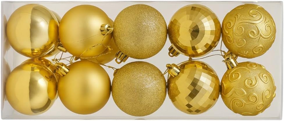 40 Bolas de Natal Lisas/Foscas/Glitter p/Árvore de 6cm - Dourada