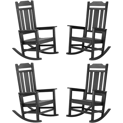 hOmeHua Patio Rocking Chair Set of 4, All Weather Resistant Outdoor Indoor Fade-Resistant Patio Rocker Chair，Stable Durable Smooth Rocking, Comfortable Easy to Maintain - Black