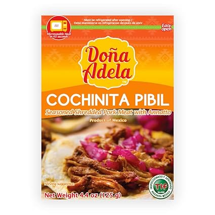Doña Adela Cochinita Pibil, Chilorio and Burrito bowls tasting pack Ready to Eat, Mexican Food, no preservatives, no need to refrigerate (Cochinita Pibil 4 pack)