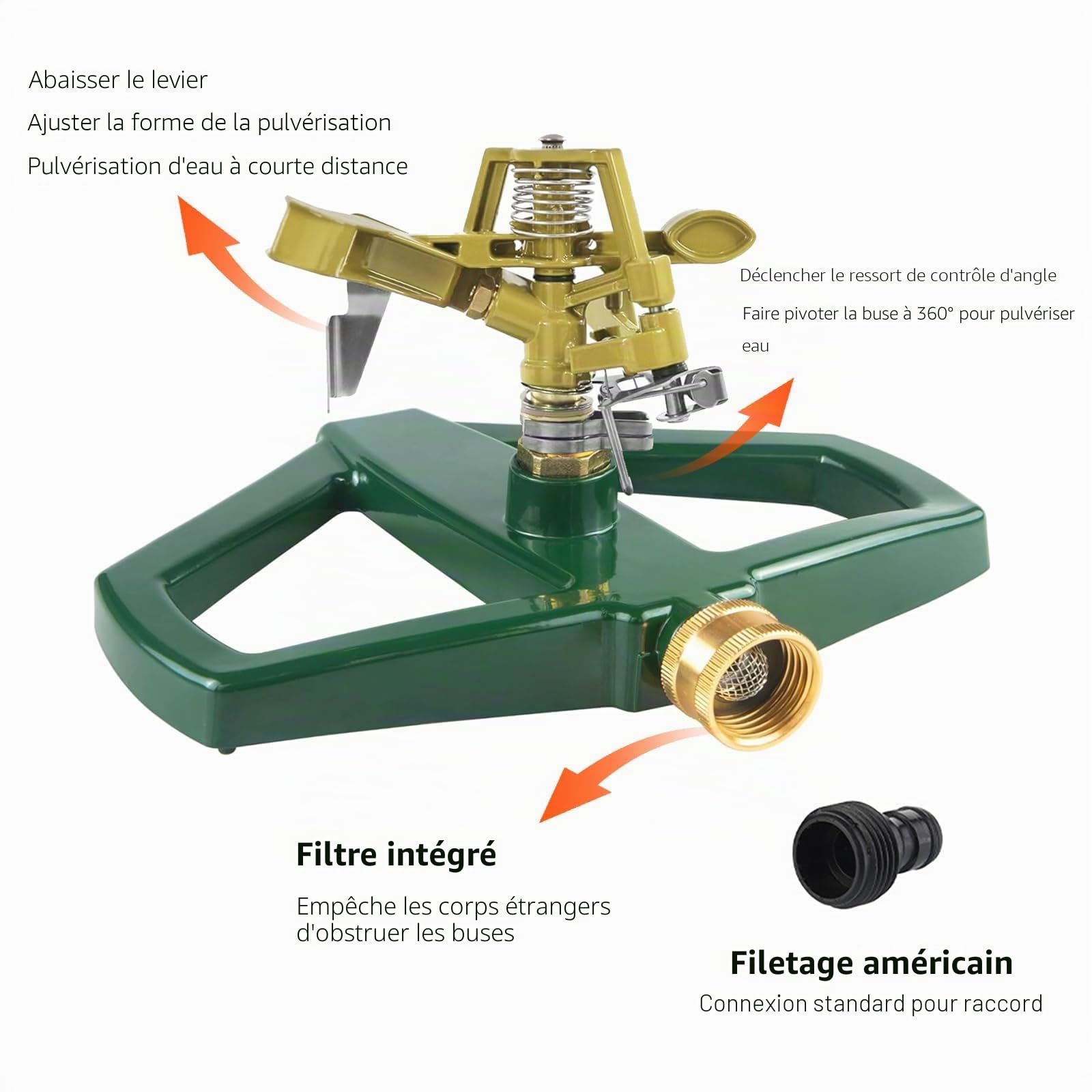 Arroseur Pelouse Rotatives à 360 avec Jardin Socle métal, Arrosage Automatique pour Jardin, Arrosage Oscillant Arroseur Gazon Asperseur pour Systèmes D'irrigation, Irrigation Pelouse (Doré)