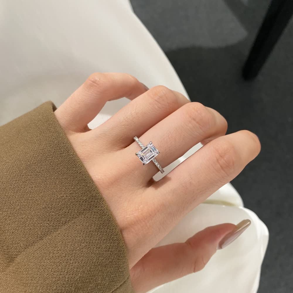 92.5 Sterling Emerald Cut Ring, Engagement Ring, Hallmarked, Size