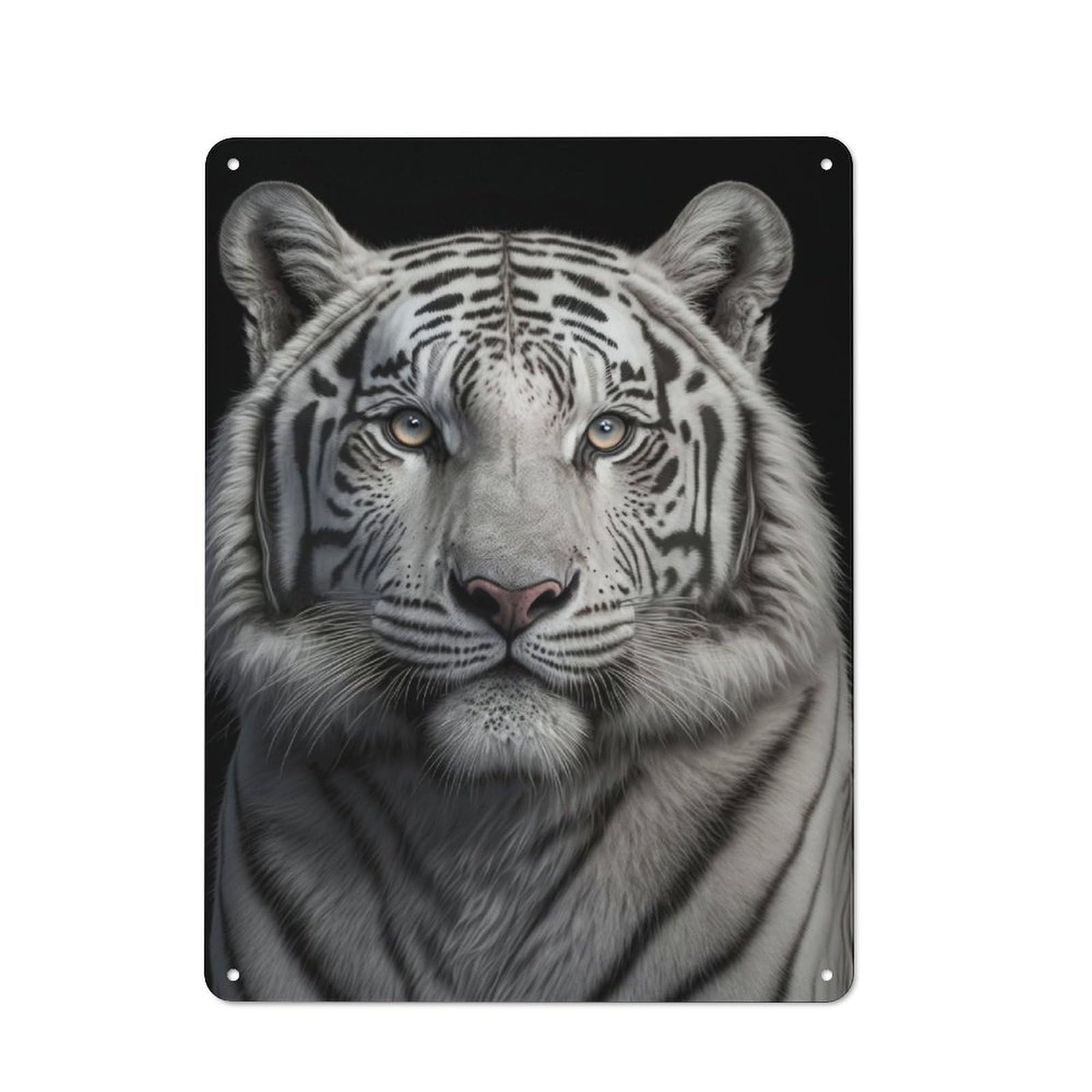 Junmoney White Tiger Portrait For Lounge Or Reading Corner, Retro Metal Sign 40X30cm, For Metal Sign Collectors, For Garage And Workshop Walls