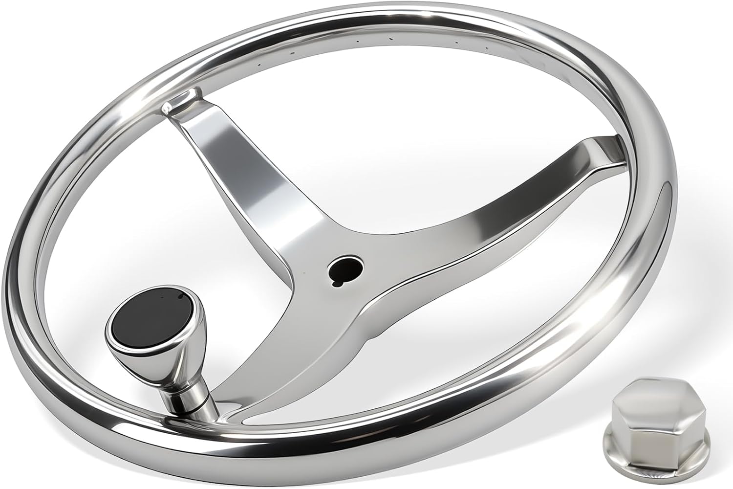 13 1/2" Universal Boat Steering Wheel 3 Spoke Stainless Marine Boat Steering Wheel with Knob 5/8"-18 Retaining Nut