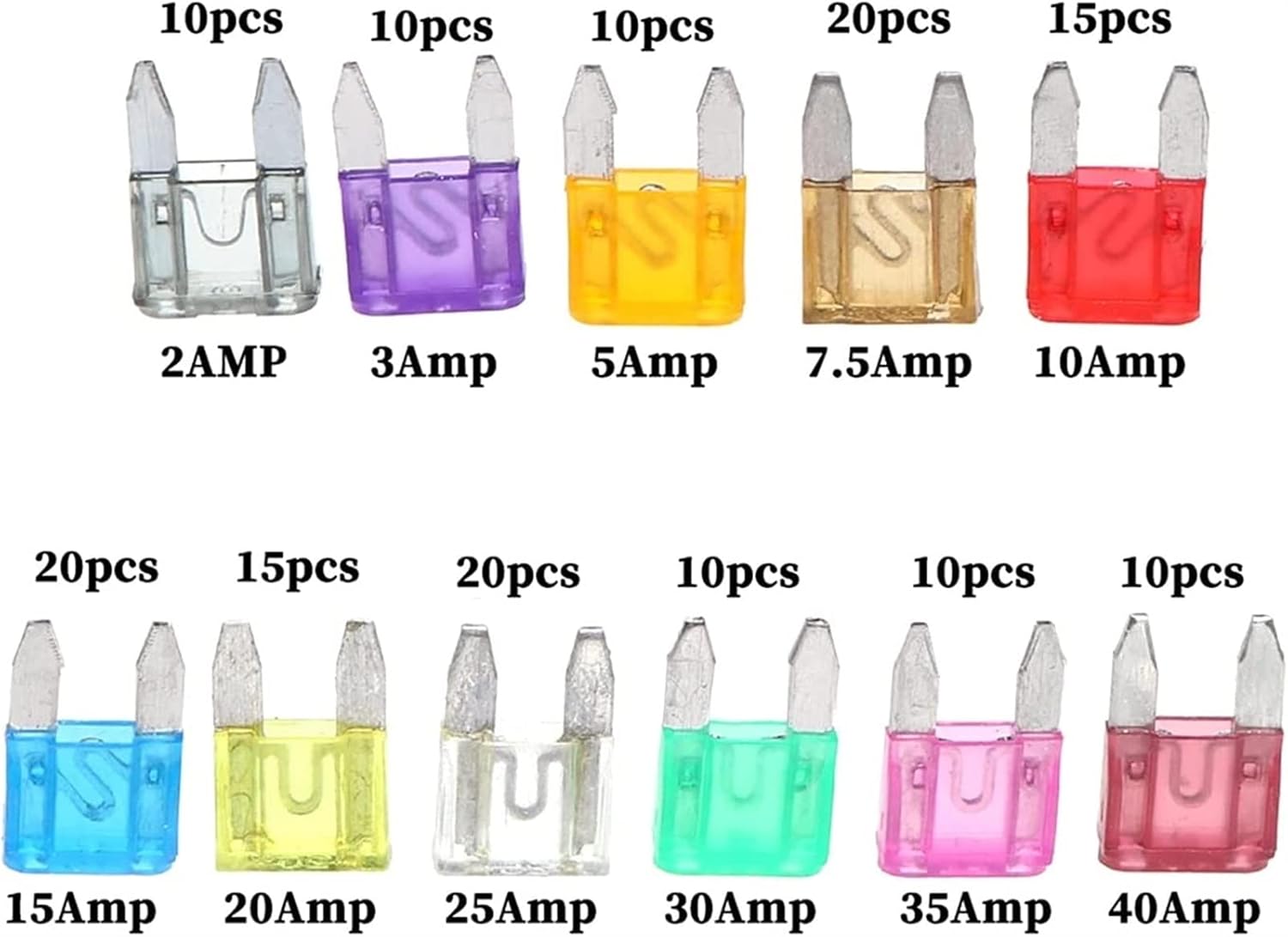 Profile Mini Small Size Blade Car Fuse Assortment Fuse Set for Auto Car Truck 2/3/5/7.5/10/15/20/25/30/35/40A Fuse (Color : 180pcs)