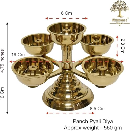 Vista 2 de Panchadeep Bhadradeepam de latón puro de 5 caras Akhand Jyothi Diya para Pooja & Home Temple (1.75 pulgadas, paquete de 1)