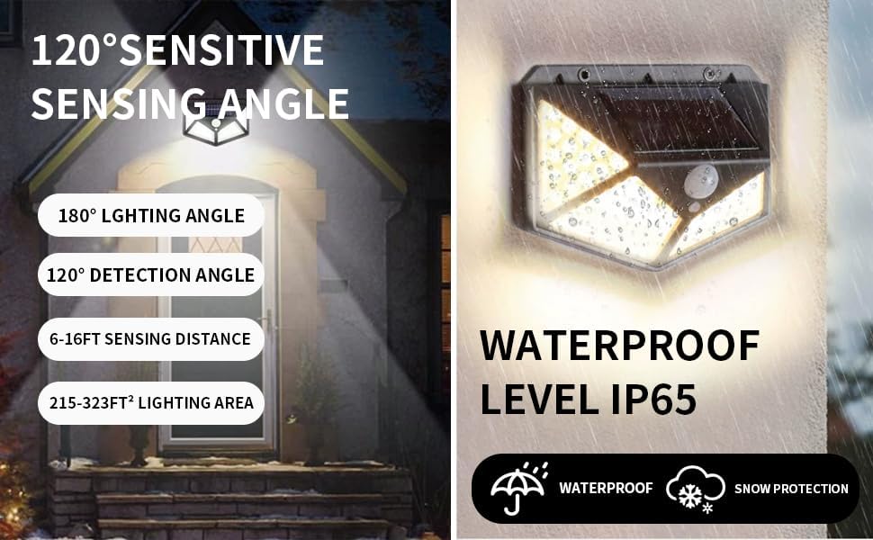 Miniatura 3 de Luces solares para exteriores, 100 LED, paquete de 2 luces solares con sensor de movimiento para exteriores con 3 modos de iluminación, luces de