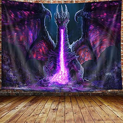 Purple Dragon Tapestry, Medieval Fantasy Animals Cool Dragon Tapestry Wall Hanging for Man, Psychedelic Magic Starry Stars Space Tapestries for Bedroom Living Room Dorm (60X40) Cover
