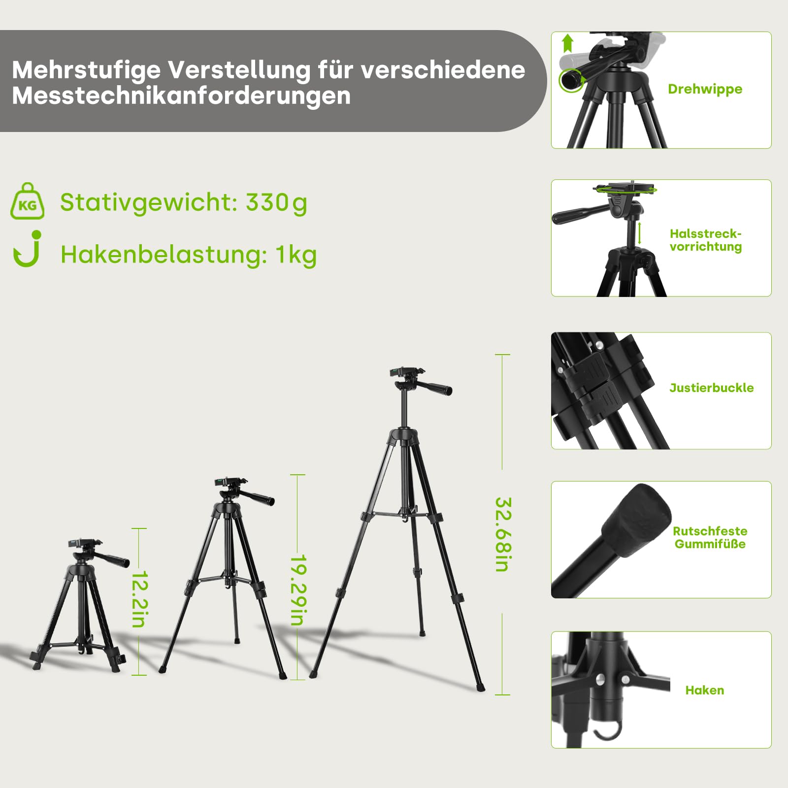 Laser Wasserwaage mit Stativ, Selbstnivellierend, Wiederaufladbar