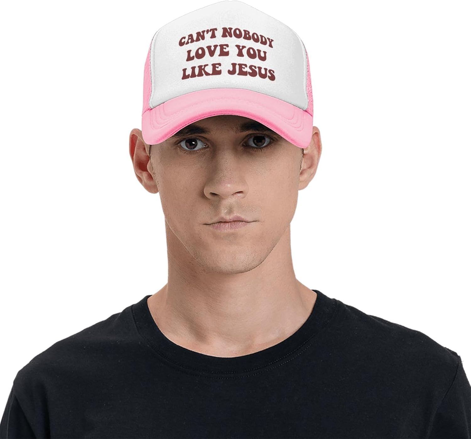 Funny Trucker Hat Can't Nobody Love You Like Jesus for Women and Men Baseball Cap Breathable Mesh Pink - Image 7