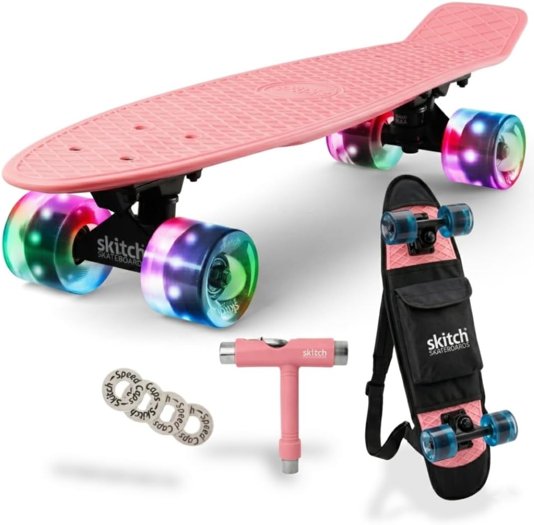 Patinetas para niños, adolescentes y adultos | Set de regalo de monopatín premium para principiantes y profesionales, completo con tabla Mini Cruiser + mochila para monopatín + curso en vídeo + control de velocidad + herramienta de skate