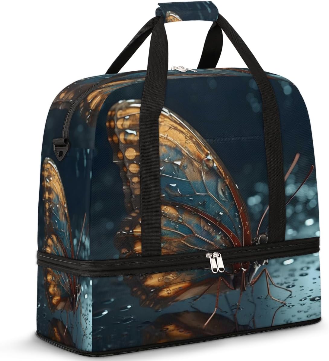 QsirBC Butterfly Animal Pattern Gym Bag for Women Duffle Tote with Shoes Compartment Men Weekender Duffel for Dance Travel Sports Swimming Overnight